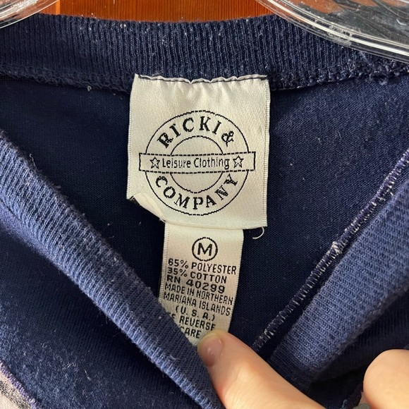 Vintage 80s Ricki & Company Navy Graphic Appliqué T-Shirt Birds Design (Size M) - Picture 3 of 8